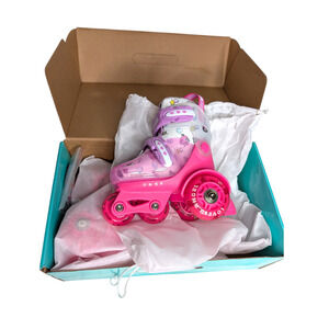 Hykid Toddler Size XS Roller Skates Pink Purple Flowers Beginner Light Up New